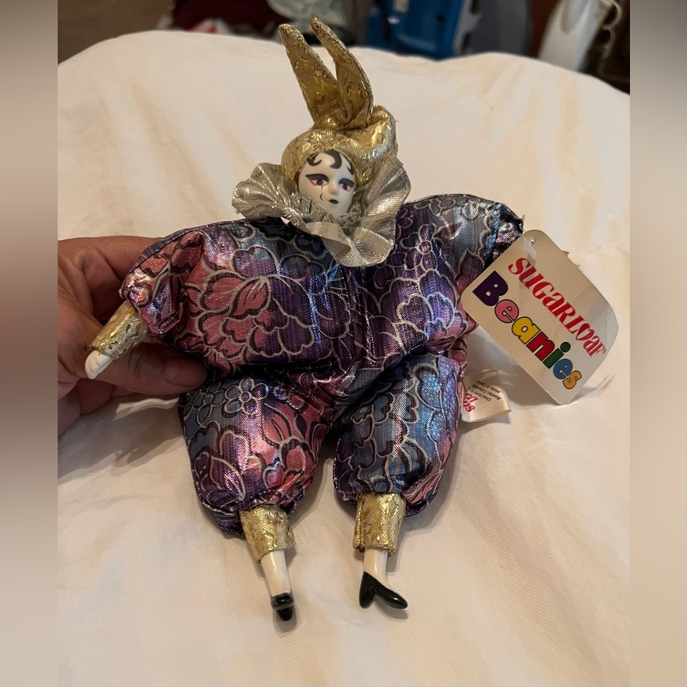 1998 Sugar Loaf Beanies Jester Mardi Gras Renaissance Doll 9" Porcelain Tags VTG